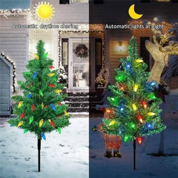 Upgraded 4-Pack Solar Christmas Garden Stake Lights,...